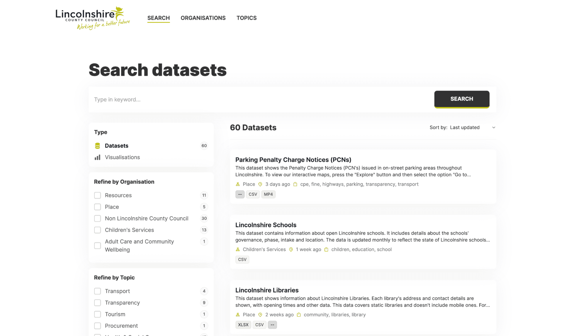 Lincolnshire County Council open data portal